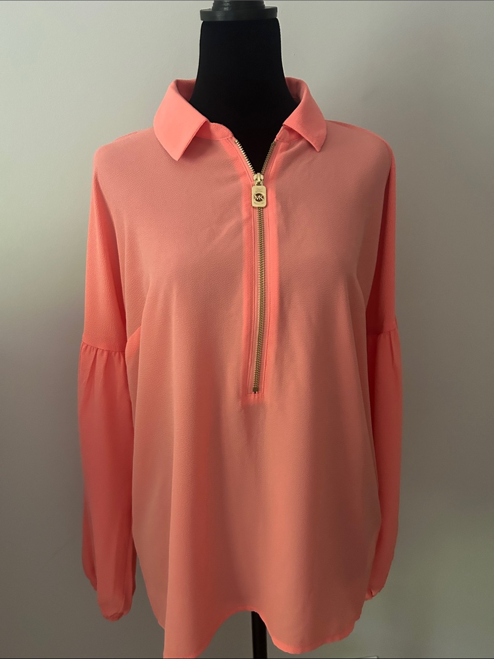Michael Kors Coral Half-Zip Long Sleeve blouse 
Peachy orange